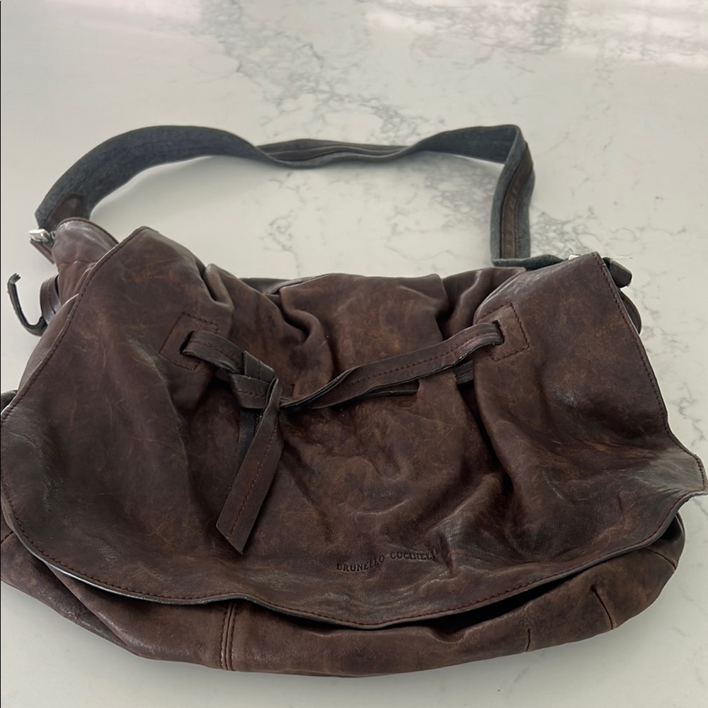Brunello Cucinelli Brown Messenger Bag with Soft leather Finish